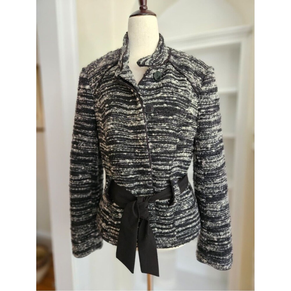Willi Smith -L-  Black & White Textured Tie-Waist Blazer
